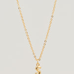 Gold necklace with a 'S' pendant on a light gray background