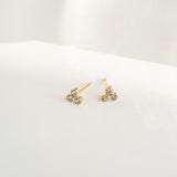 Gold earrings with clear stones on a white background