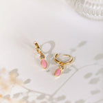 Gold filled pink enamel earring hoops