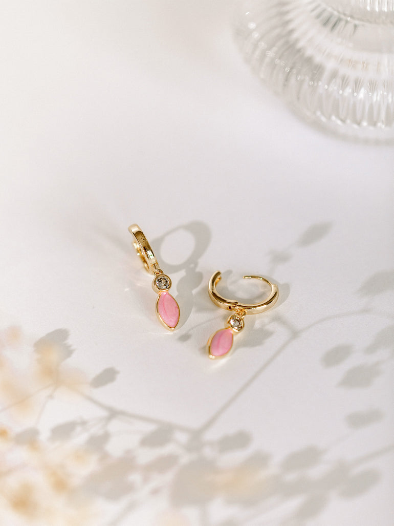 Gold filled pink enamel earring hoops