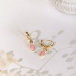 Gold filled pink enamel earring hoops