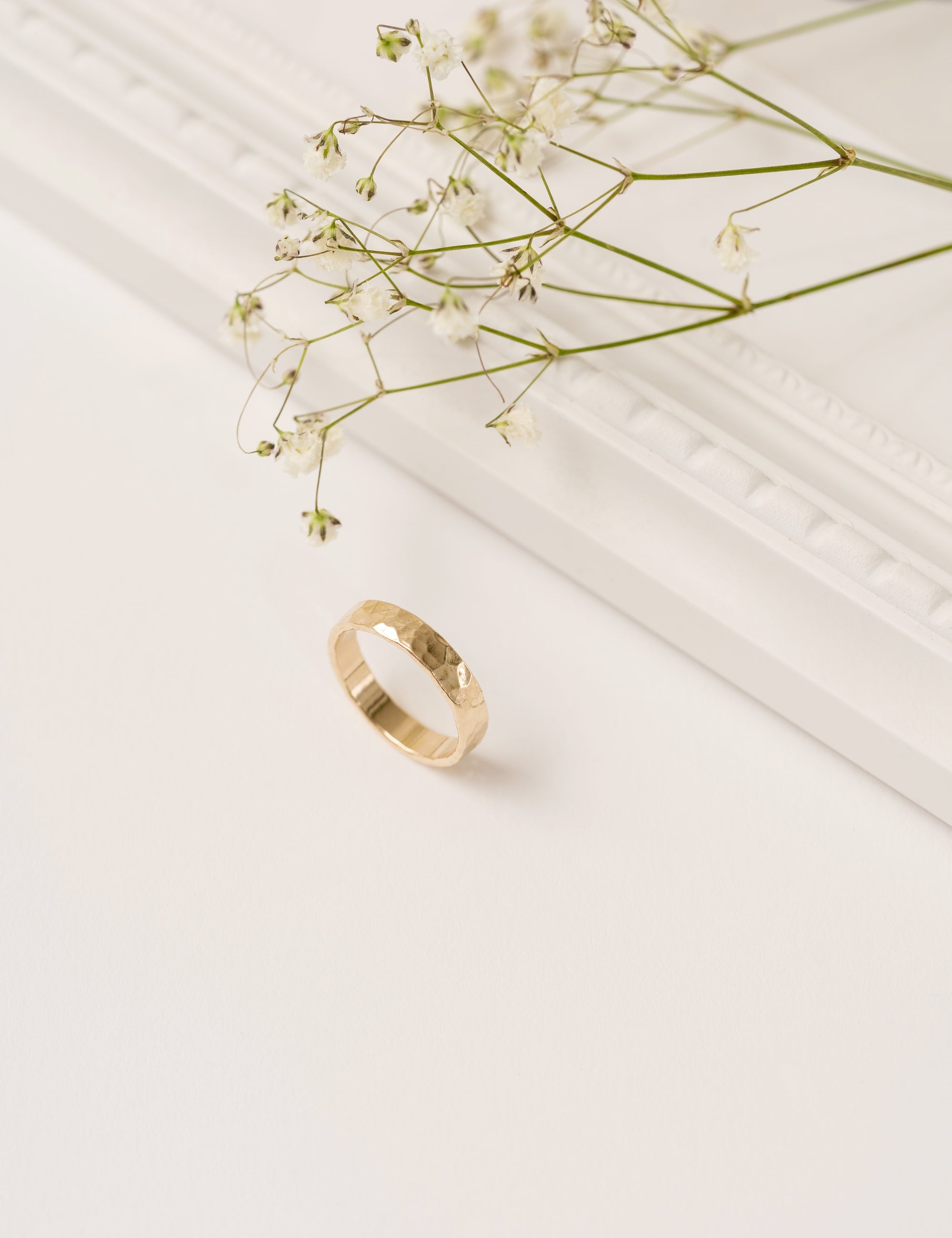 Hammered thick band gold ring