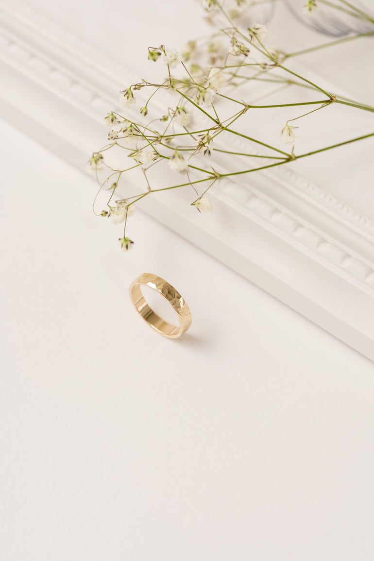 Hammered thick band gold ring